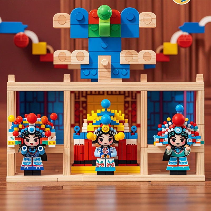 工廠定制中國(guó)戲劇人物紀(jì)念品彩色積木娃娃戲曲文藝創(chuàng)意擺件