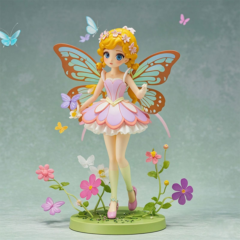 蝴蝶仙子童話風動漫游戲人物手辦模型搪膠橡膠PVC兒童房裝飾擺件