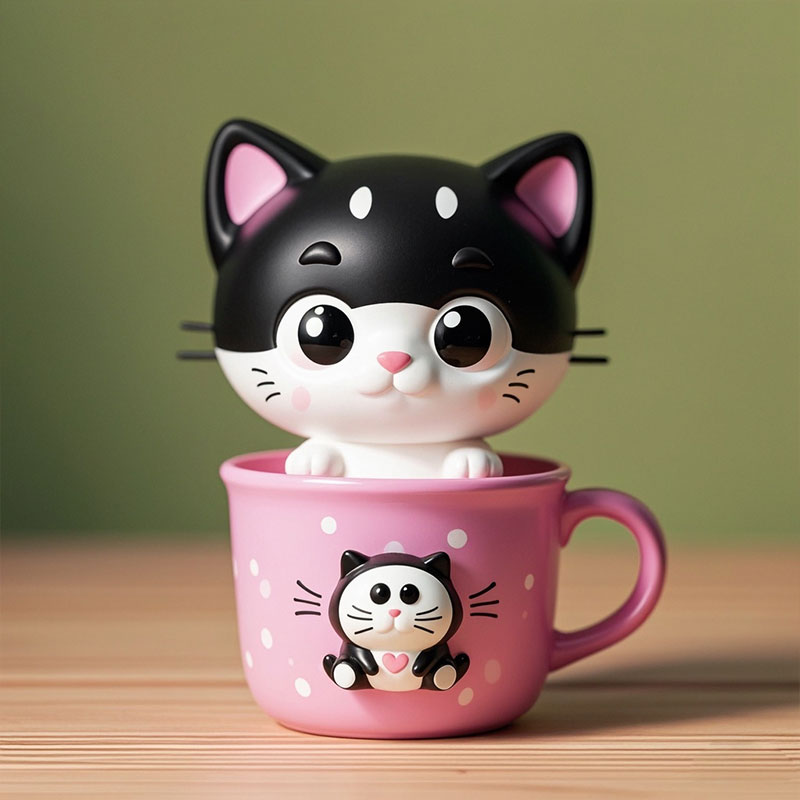 開(kāi)模定制茶杯奶牛小貓PVC塑膠玩具手辦盲盒定制動(dòng)物模型桌面擺件